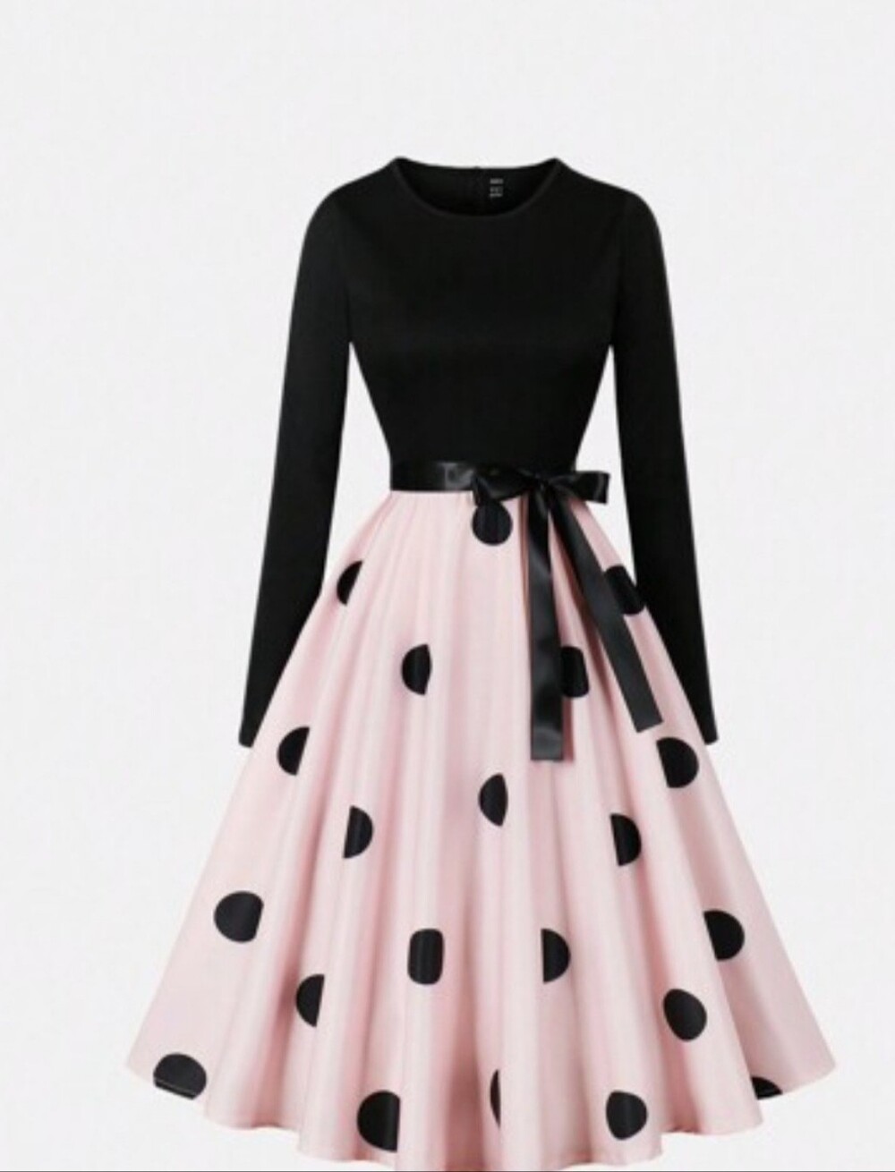 Pink & Black Polka Dot Midi Dtess Circle Skirt Retro Vintage Style 50s 60s